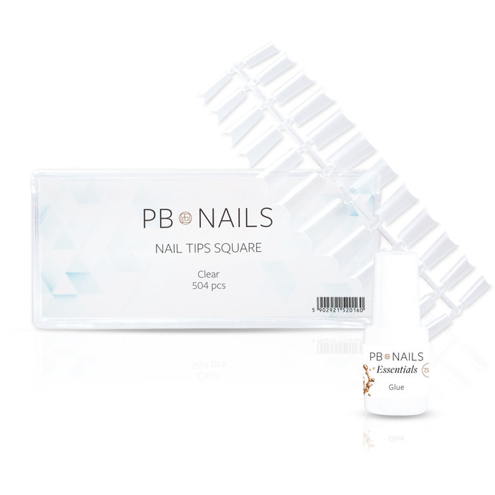 Nail Tips Square - tipsy tunelowe 504 szt. + klej do tipsów